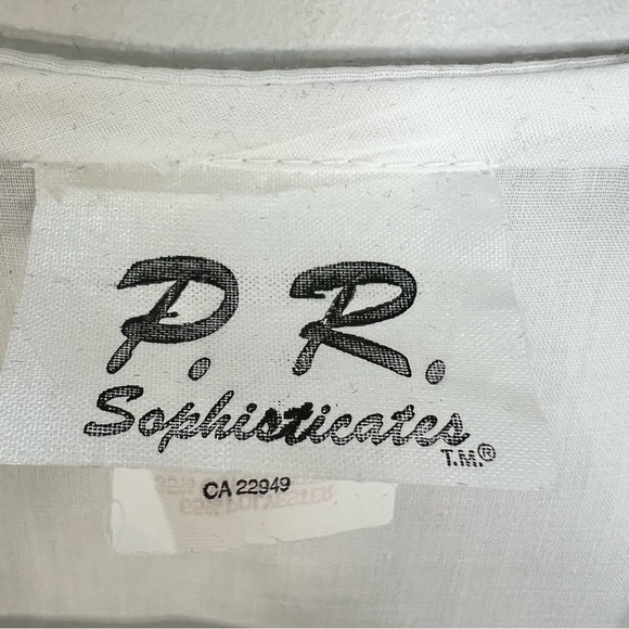 Vintage 80s 90s crisp white navy nautical stripe puff sleeve top blouse M - Picture 11 of 13